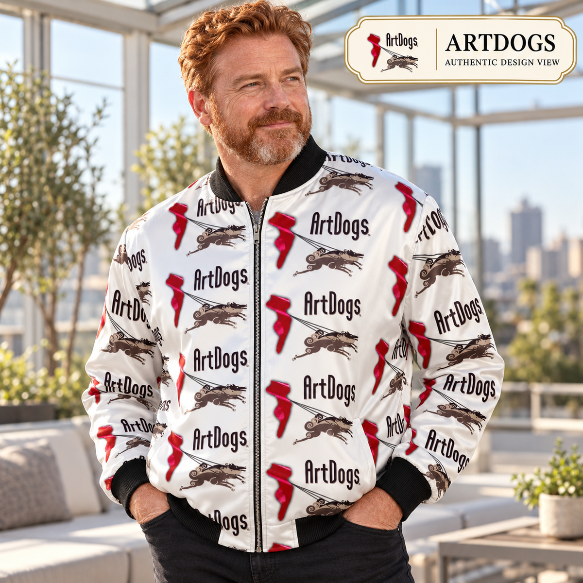 Spirit of Flight 3 Men's Reversible Silk Bomber Jacket — Authentic Design View side B front