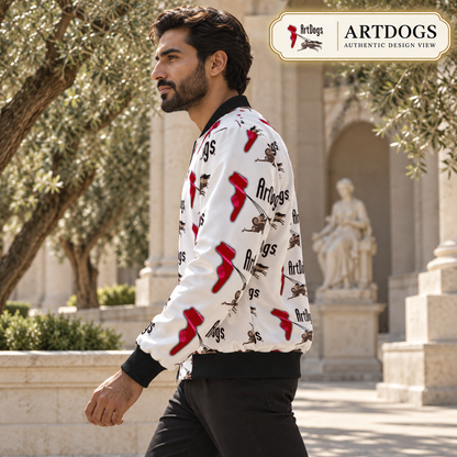 Spirit of Flight 3 Men's Reversible Silk Bomber Jacket — Authentic Design View side B left