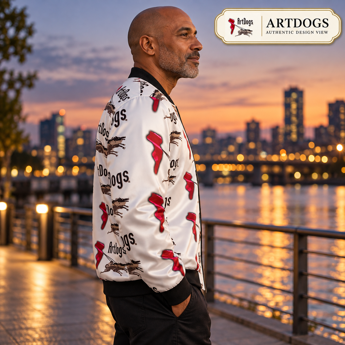 Spirit of Flight 3 Men's Reversible Silk Bomber Jacket — Authentic Design View side B right