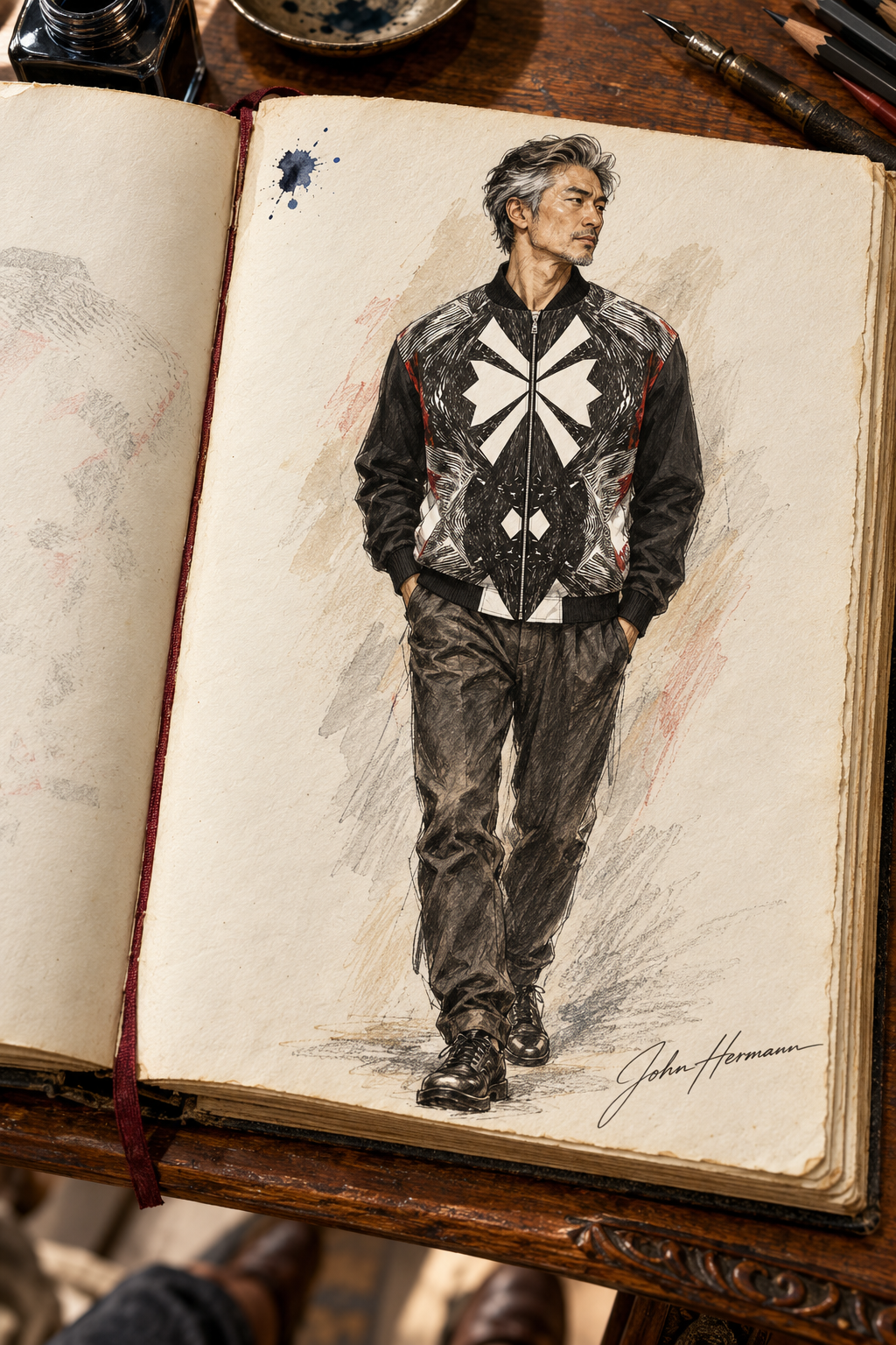 Spirit of Flight 3 Men's Reversible Silk Bomber Jacket — Handbook side A front view