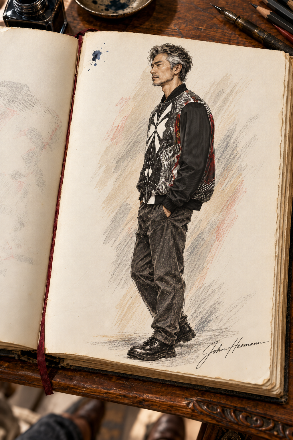 Spirit of Flight 3 Men's Reversible Silk Bomber Jacket — Handbook side A left view