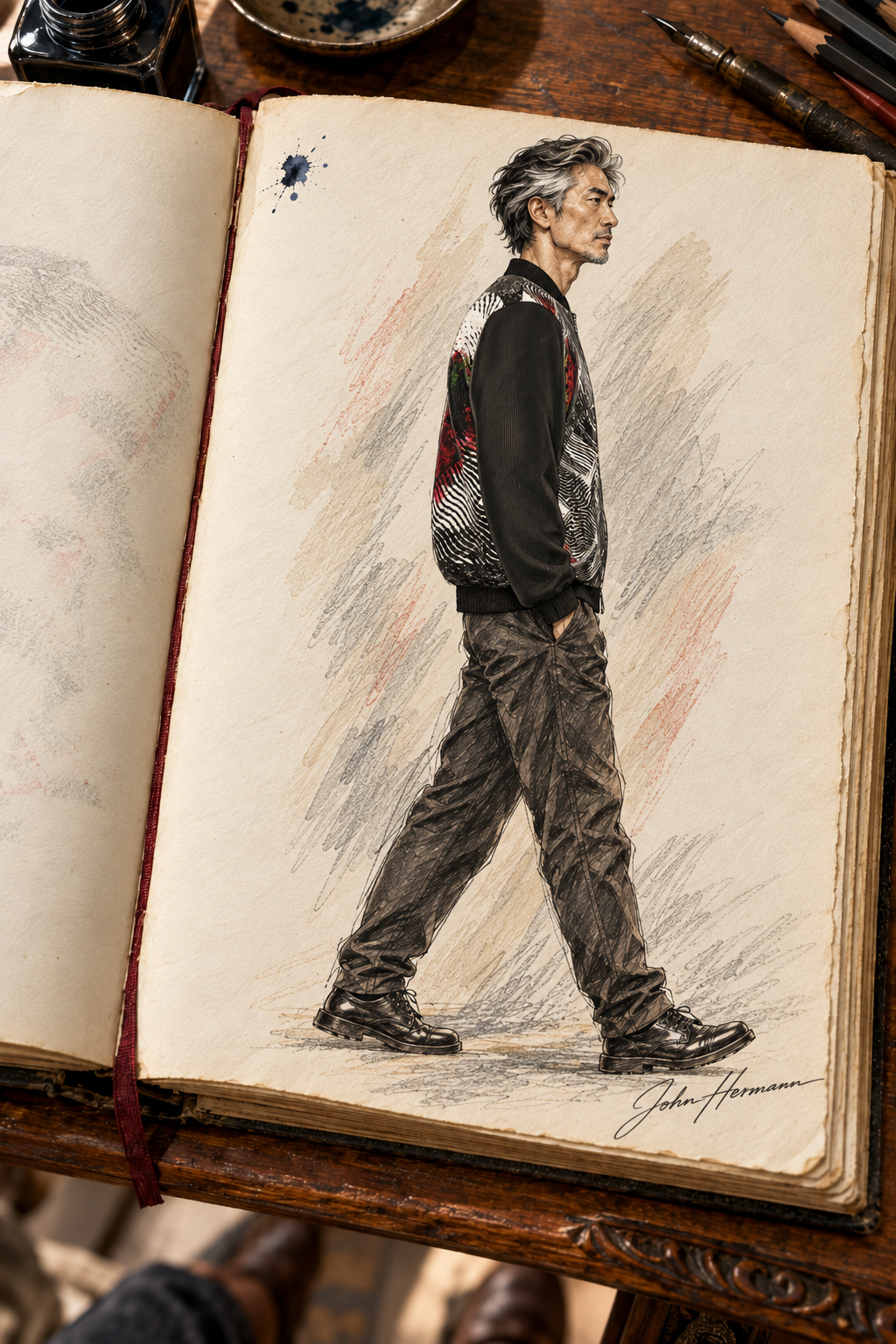 Spirit of Flight 3 Men's Reversible Silk Bomber Jacket — Handbook side A right view