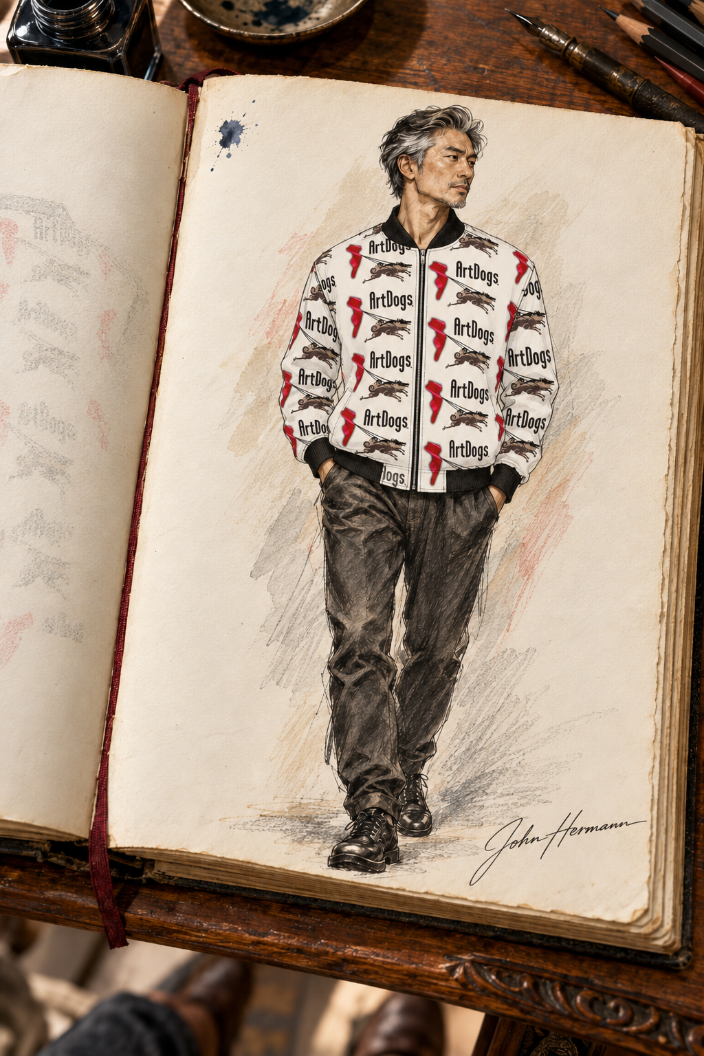 Spirit of Flight 3 Men's Reversible Silk Bomber Jacket — Handbook side B front view