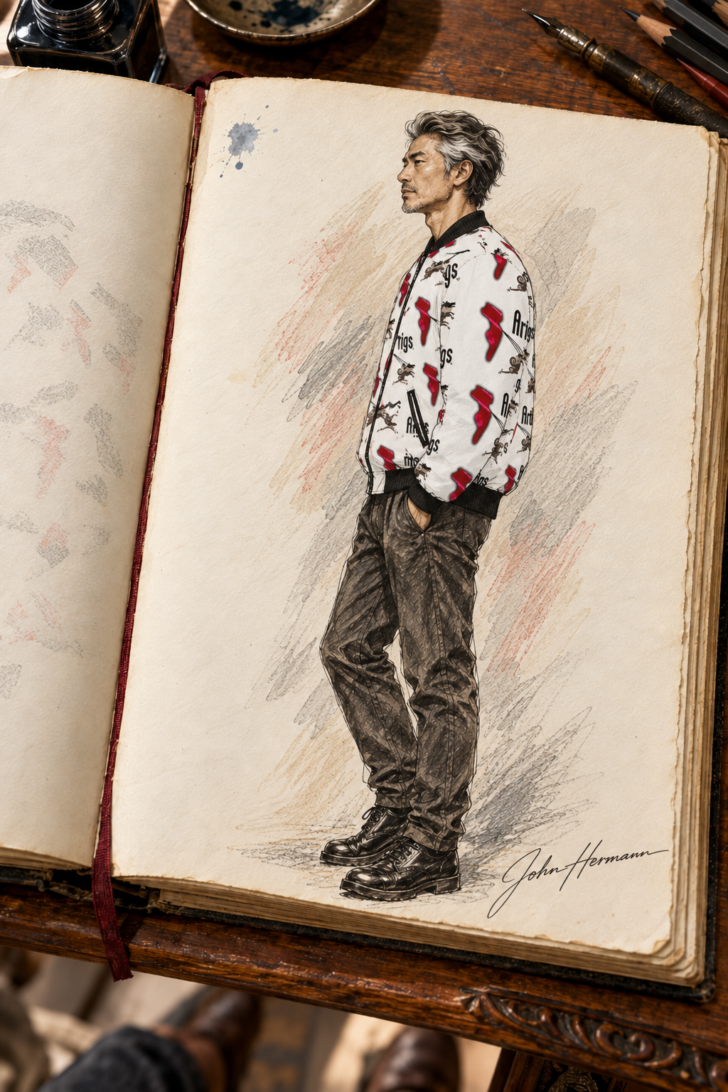 Spirit of Flight 3 Men's Reversible Silk Bomber Jacket — Handbook side B left view