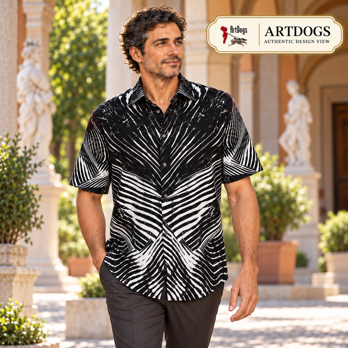 Spirit of Flight 3 mens short sleeve shirt — Authentic Design View — Front; original artwork by John Robert Hermann.
