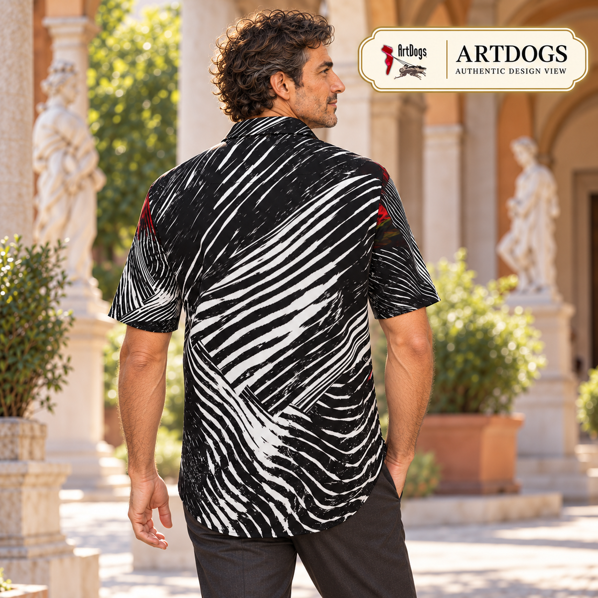 Spirit of Flight 3 mens short sleeve shirt — Authentic Design View — Rear view; original artwork by John Robert Hermann.