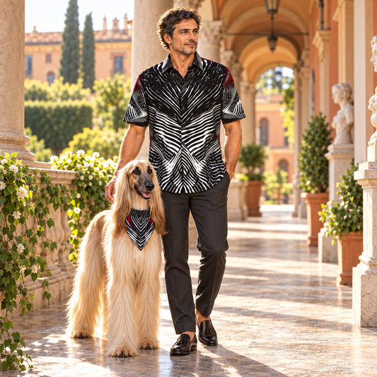 Spirit of Flight 3 mens short sleeve shirt — Fashion — Afghan Hound companion cover; original artwork by John Robert Hermann.
