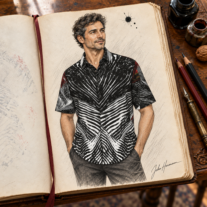 Spirit of Flight 3 mens short sleeve shirt — Handbook — Front; original artwork by John Robert Hermann.