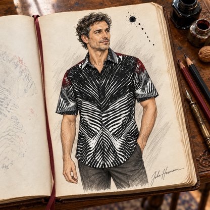 Spirit of Flight 3 mens short sleeve shirt — Handbook — Alternate front; original artwork by John Robert Hermann.