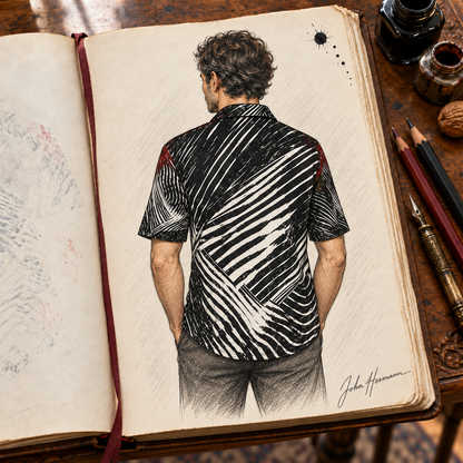 Spirit of Flight 3 mens short sleeve shirt — Handbook — Rear view; original artwork by John Robert Hermann.