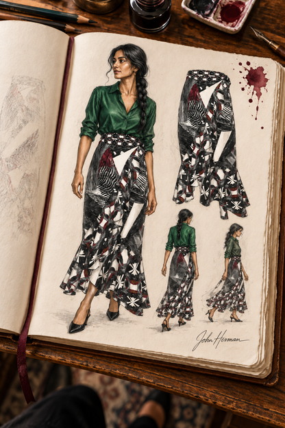 Spirit of Flight Long Flounce Skirt — Handbook designer sketchbook — front