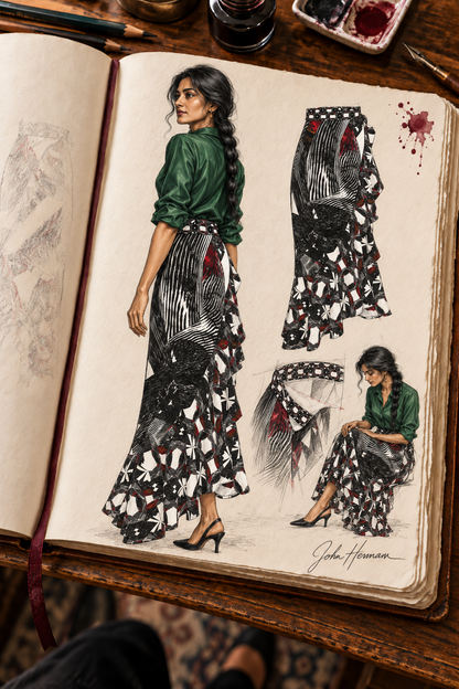 Spirit of Flight Long Flounce Skirt — Handbook designer sketchbook — right three quarter