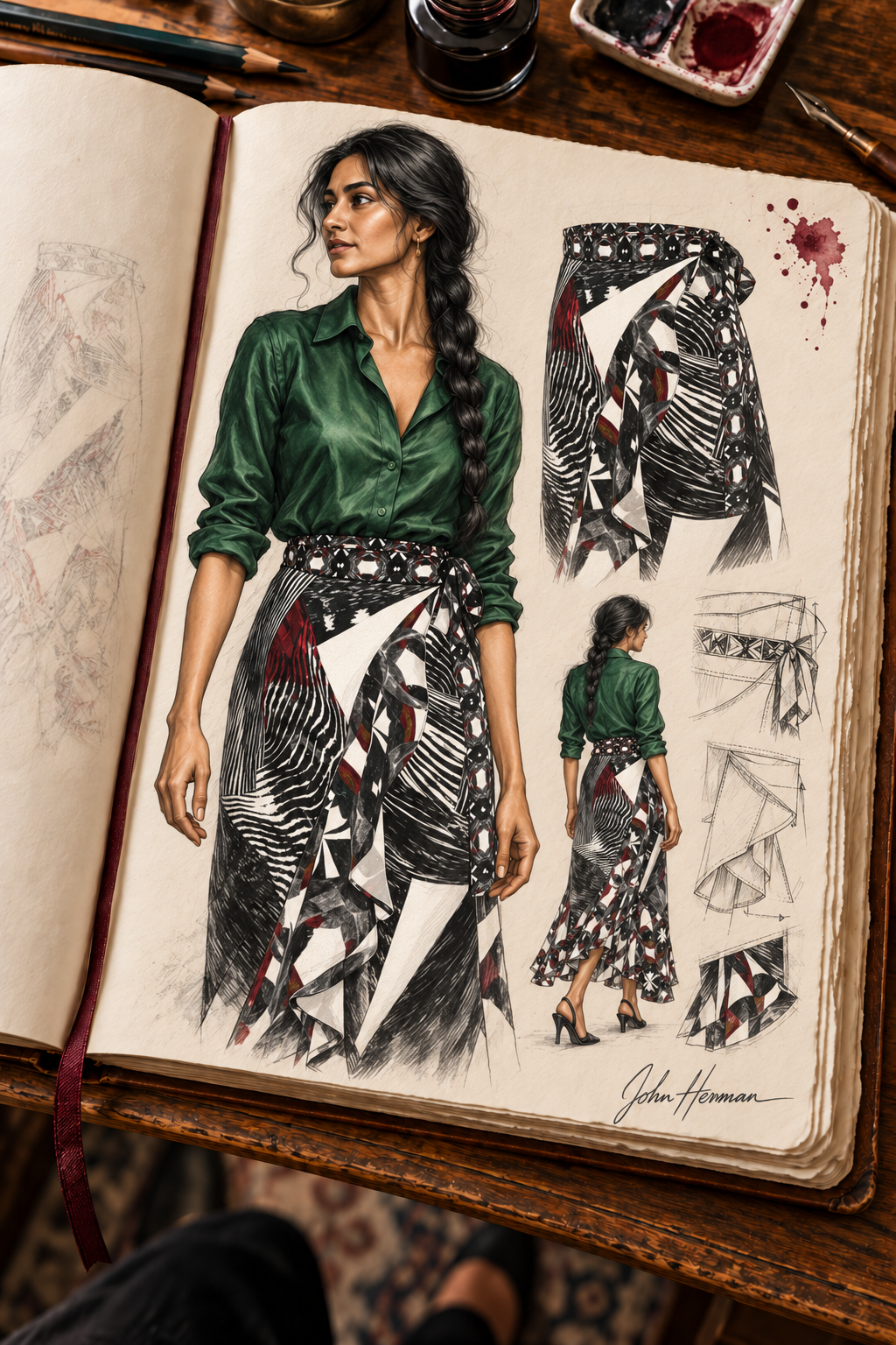 Spirit of Flight Long Flounce Skirt — Handbook designer sketchbook — right waist