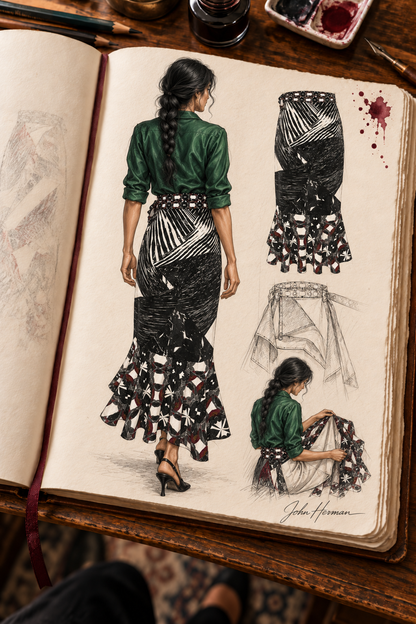 Spirit of Flight Long Flounce Skirt — Handbook designer sketchbook — back
