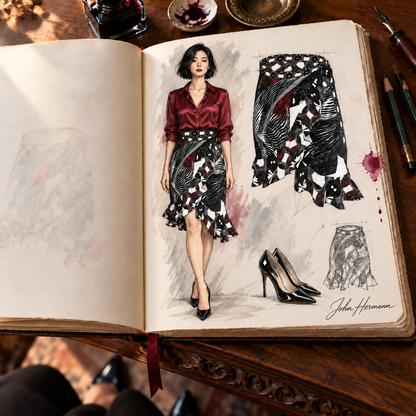 Spirit of Flight Short Flounce Skirt — Handbook designer sketchbook — front
