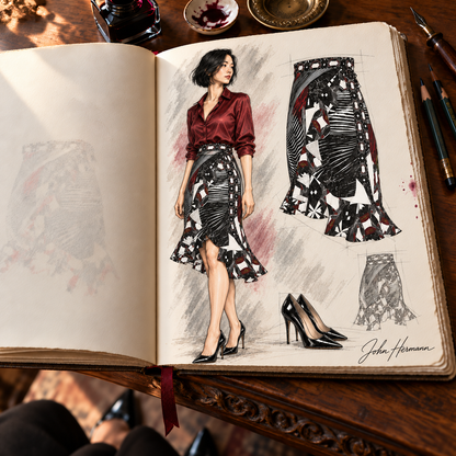 Spirit of Flight Short Flounce Skirt — Handbook designer sketchbook — left three quarter