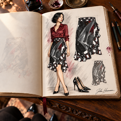 Spirit of Flight Short Flounce Skirt — Handbook designer sketchbook — right three quarter