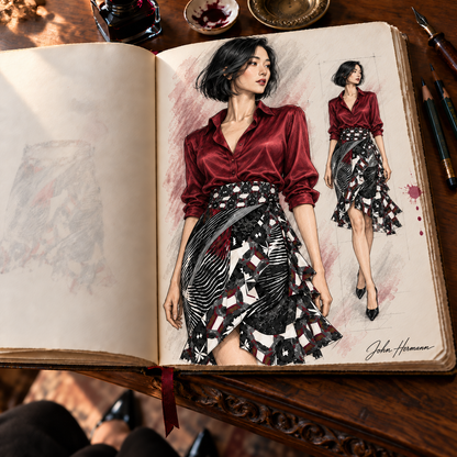 Spirit of Flight Short Flounce Skirt — Handbook designer sketchbook — left waist