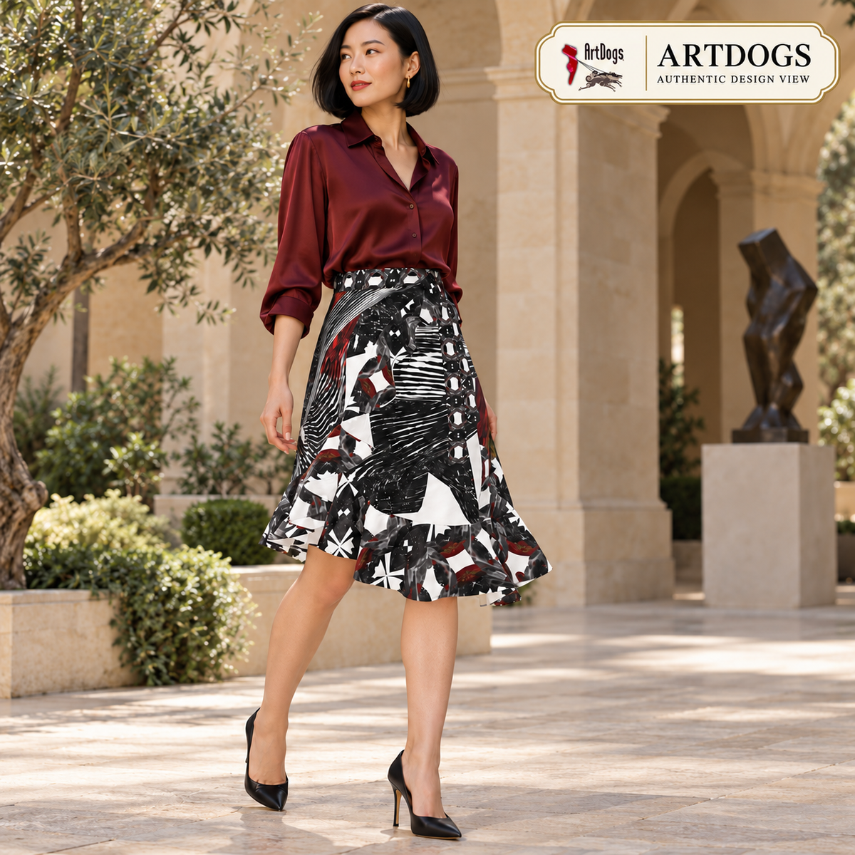 Spirit of Flight Short Flounce Skirt — Authentic Design View — left three quarter