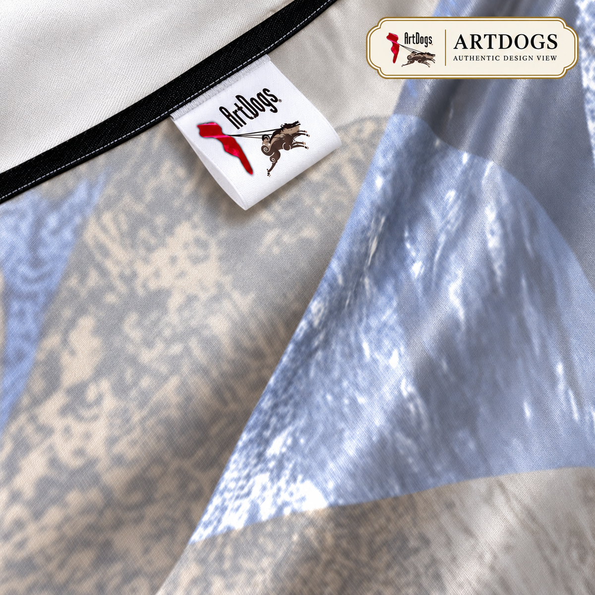 Spirit of Jezebel Halterneck backless dress — Authentic Design View, fabric-label-detail, 100% Real Silk Satin 85gsm, with a train.