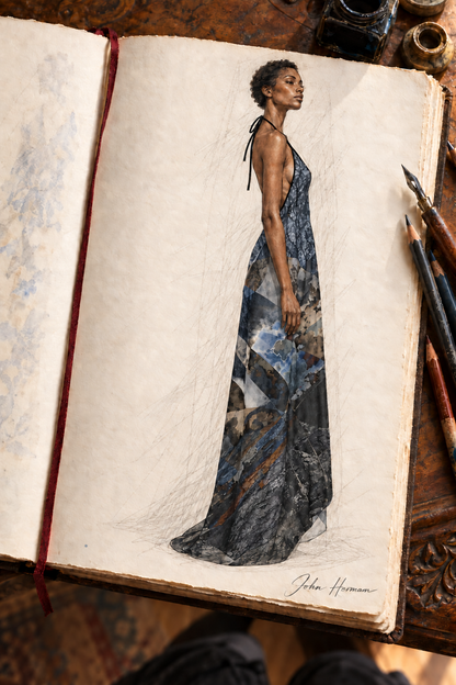 Spirit of Jezebel Halterneck backless dress — hand-drawn John Hermann Handbook, right.