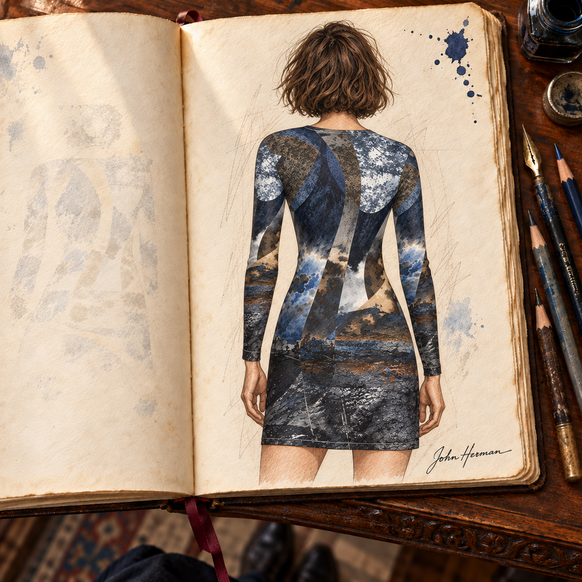 Spirit of Jezebel Ladies Cardigan Mini Dress — Handbook: Back; Solange Silky Jersey.
