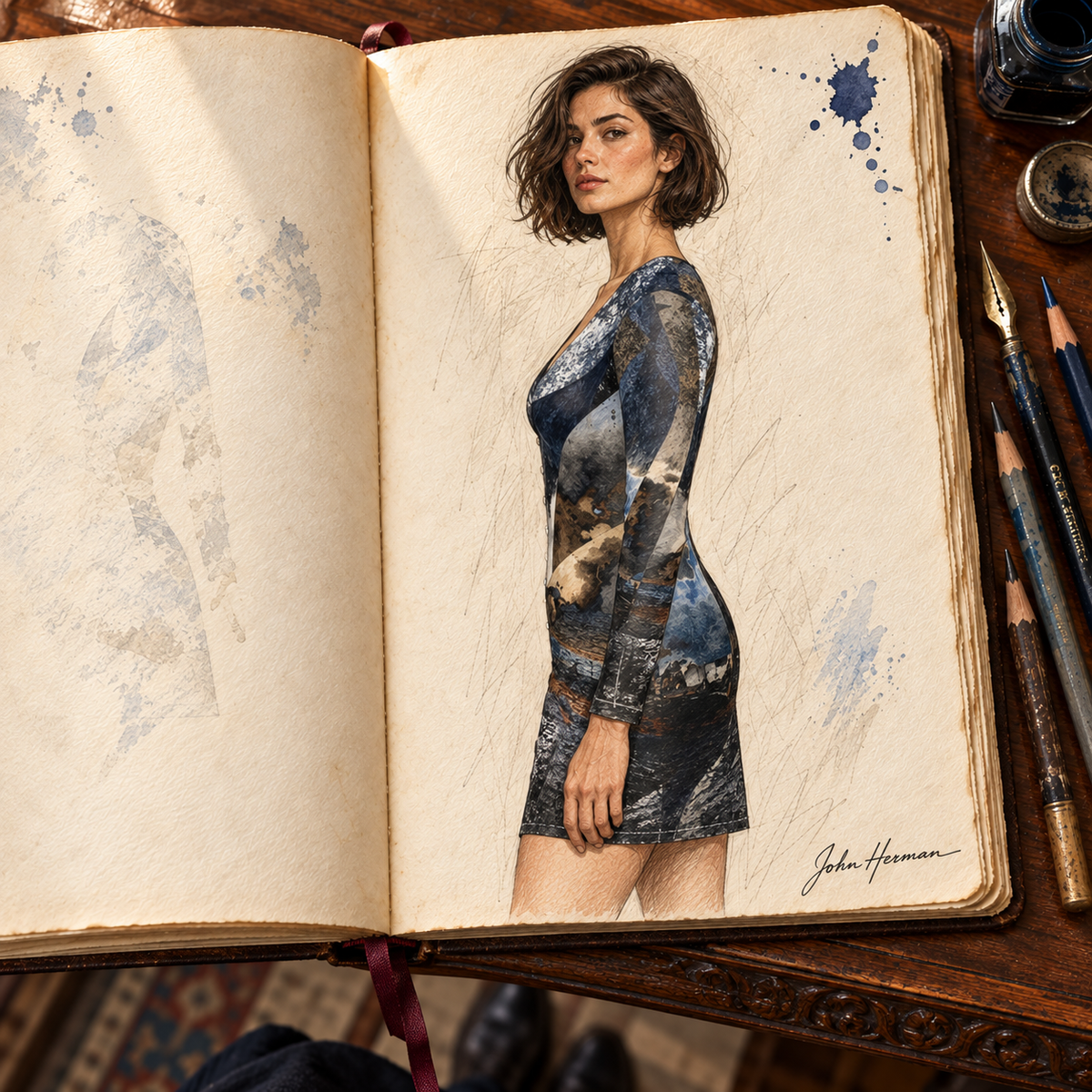 Spirit of Jezebel Ladies Cardigan Mini Dress — Handbook: Left profile; Solange Silky Jersey.