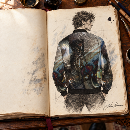 ArtDogs Spirit of Jezebel reversible silk bomber, designer Handbook sketch, side b back