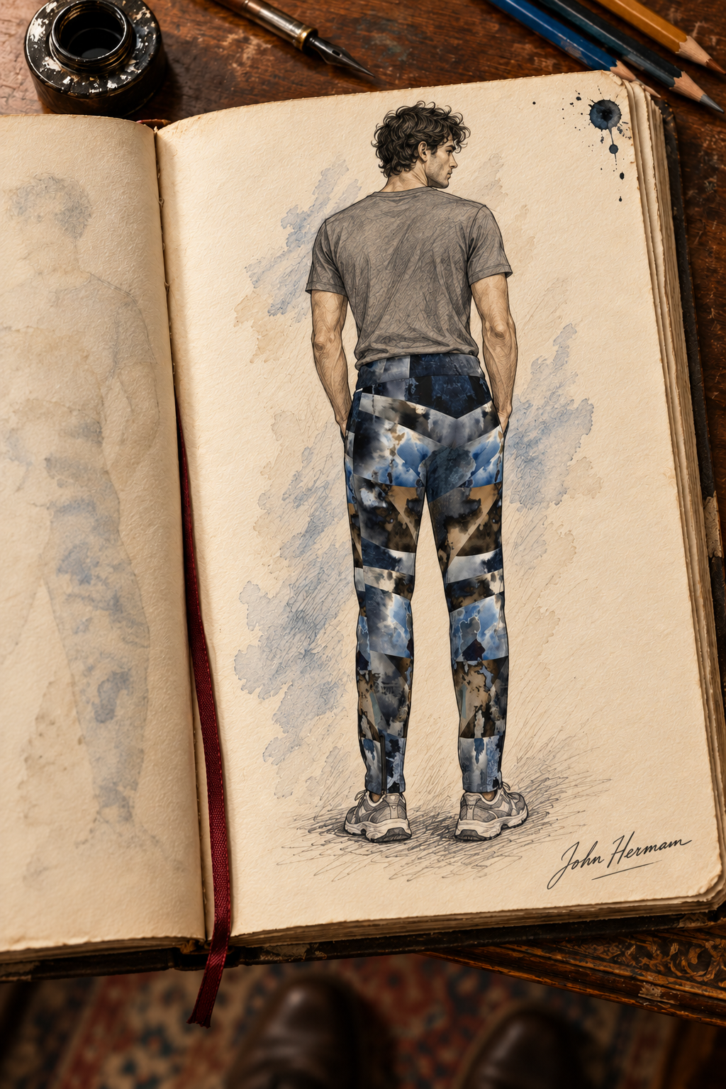 Spirit of Jezebel Mens Tracksuit Trousers — hand-drawn designer Handbook, full back, Rox Sports Jersey.