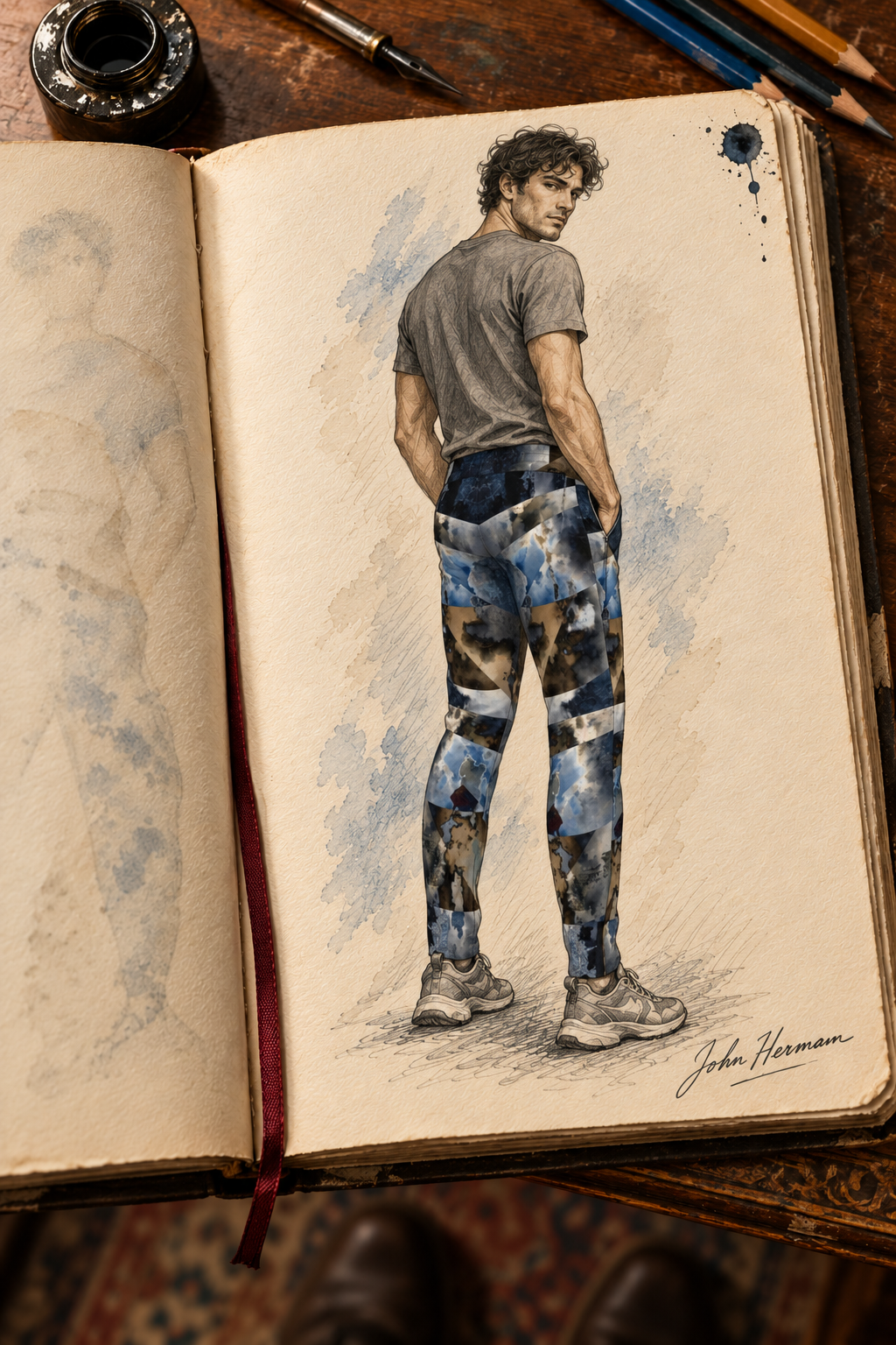 Spirit of Jezebel Mens Tracksuit Trousers — hand-drawn designer Handbook, three-quarter back, Rox Sports Jersey.