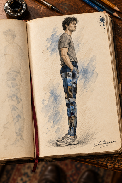 Spirit of Jezebel Mens Tracksuit Trousers — hand-drawn designer Handbook, right full-length profile, Rox Sports Jersey.
