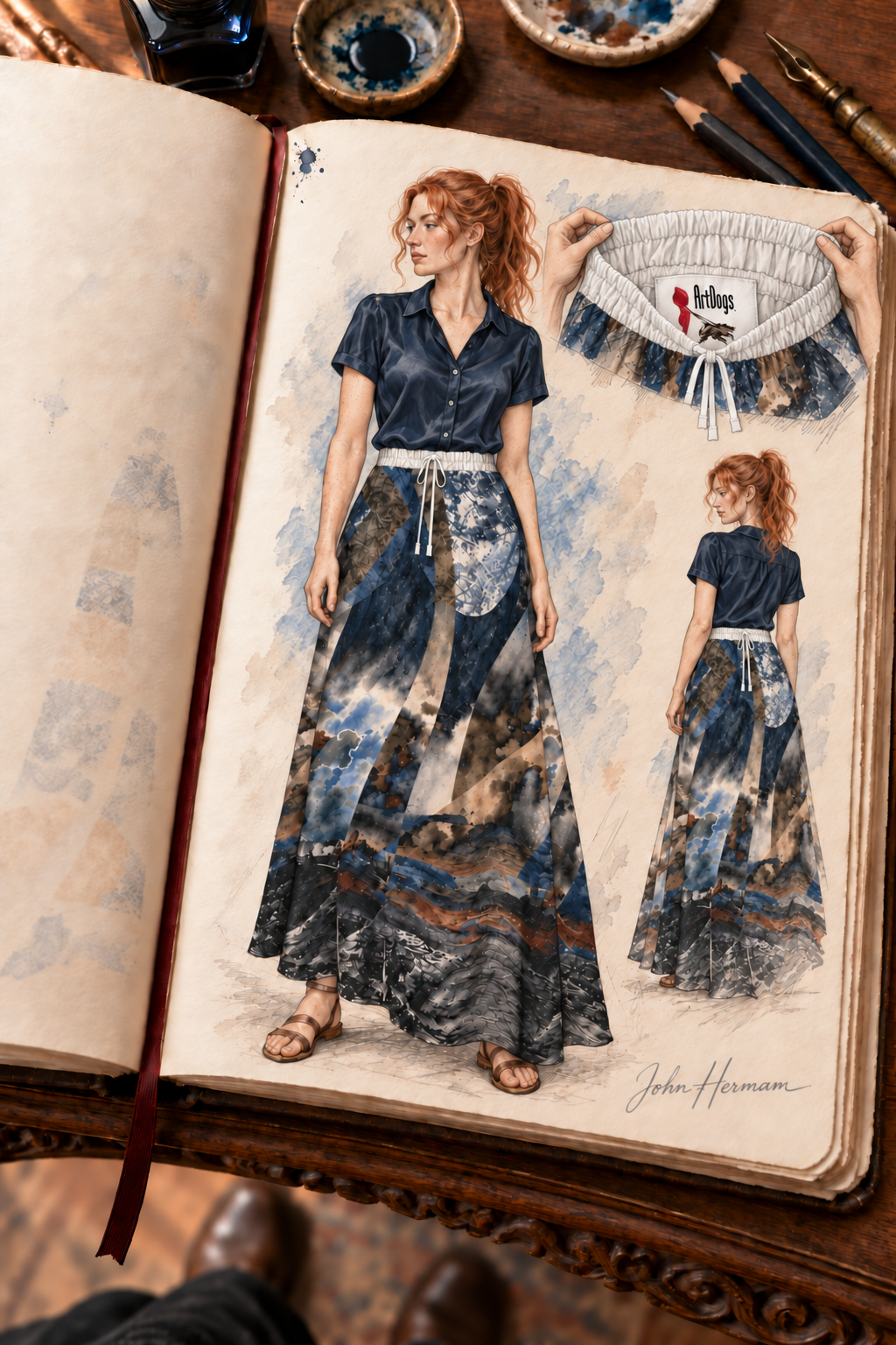 Spirit of Jezebel Maxi Skirt — Handbook interior-waist-label — styled blouse; physically supported fabric detail