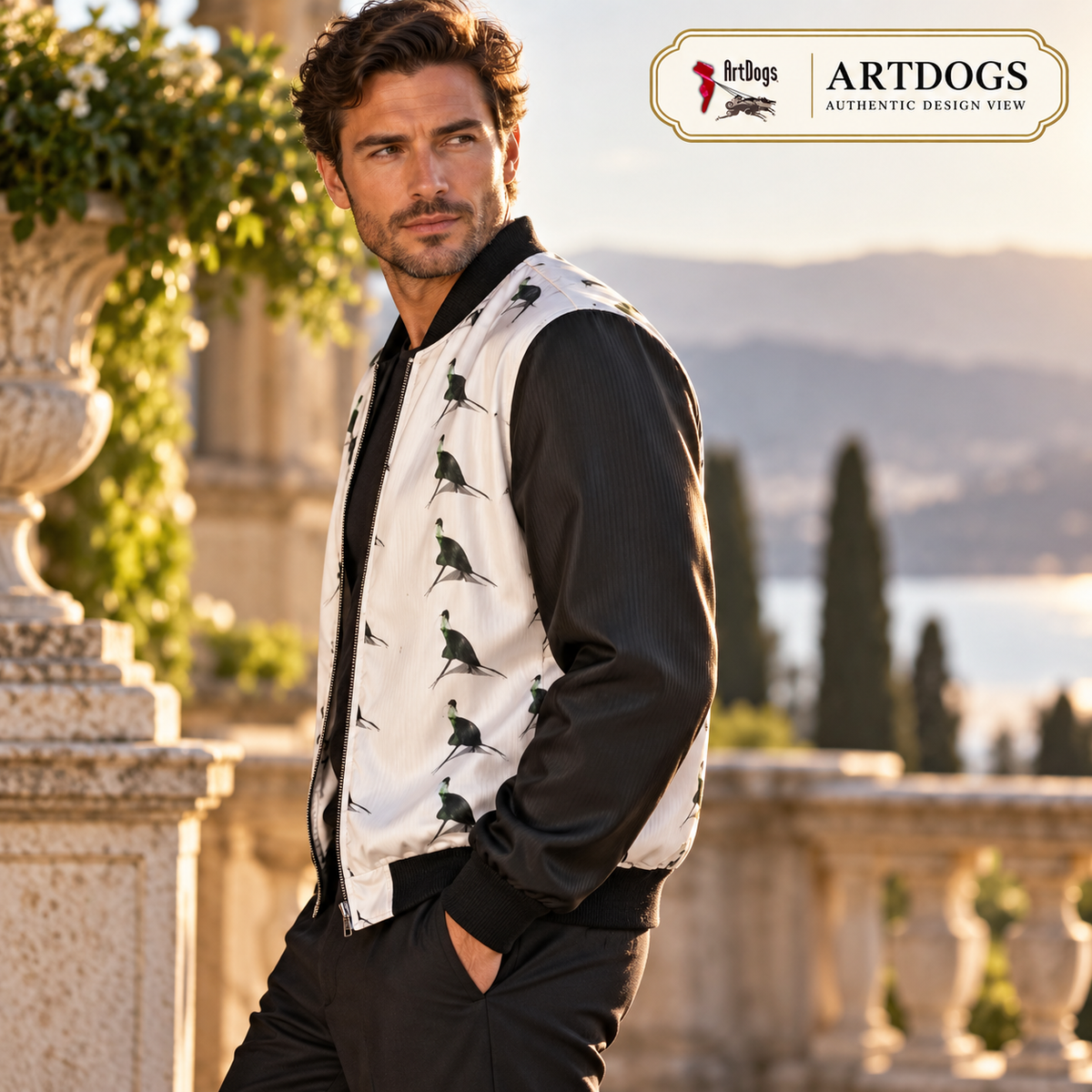 ArtDogs Authentic Design View, Spirit of the Age reversible silk bomber,  side a left