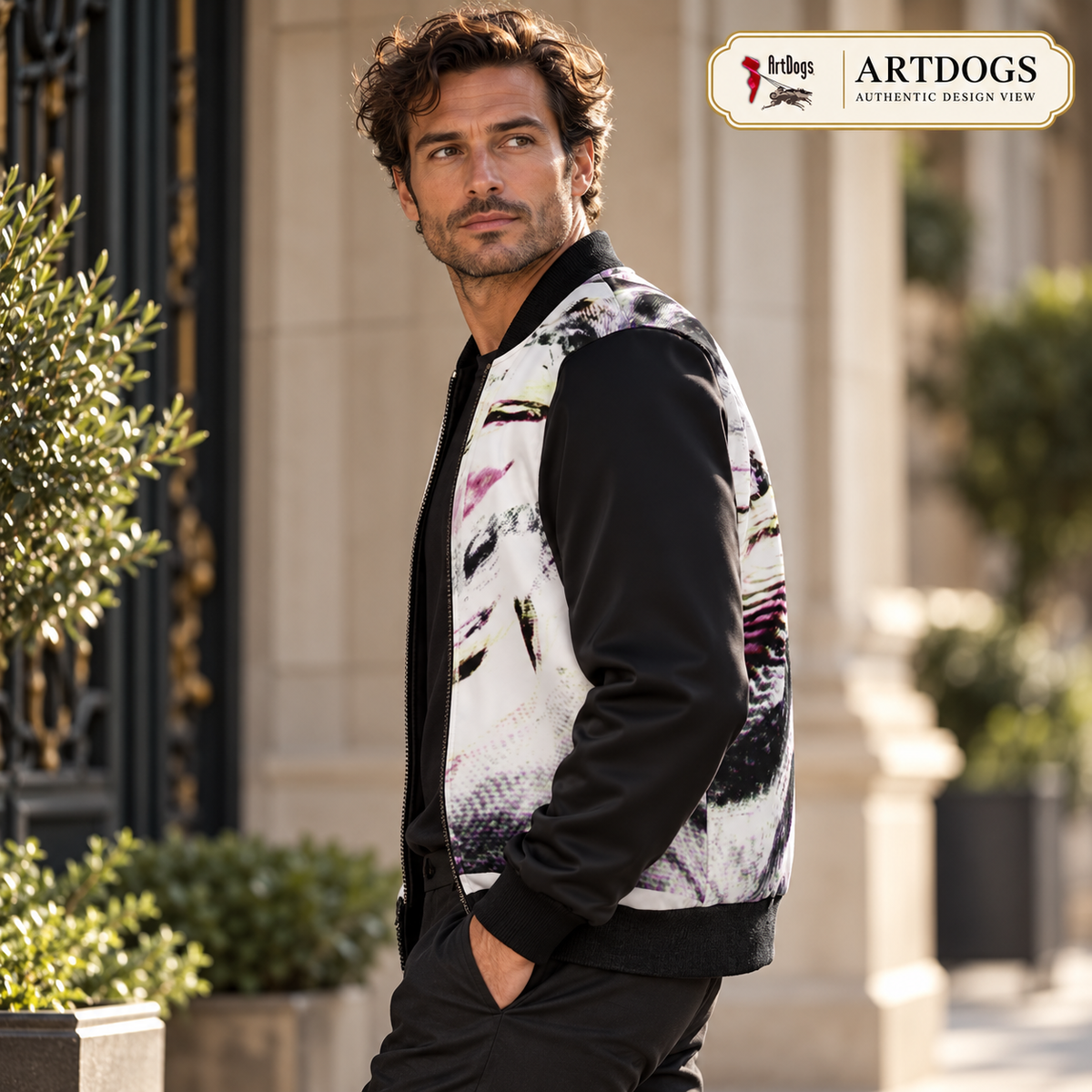 ArtDogs Authentic Design View, Spirit of the Age reversible silk bomber,  side b right
