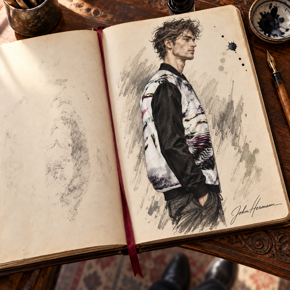 ArtDogs Spirit of the Age reversible silk bomber, designer Handbook sketch, side b right