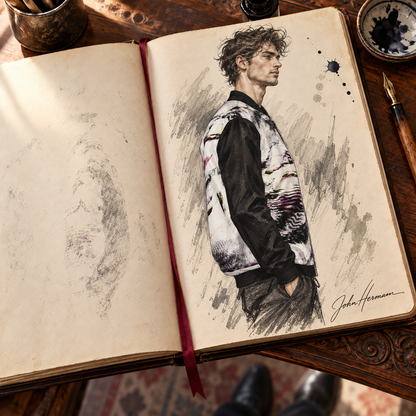 ArtDogs Spirit of the Age reversible silk bomber, designer Handbook sketch, side b right