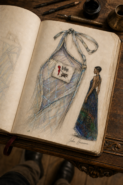 Temple of Time Halterneck backless dress — Handbook interior label detail