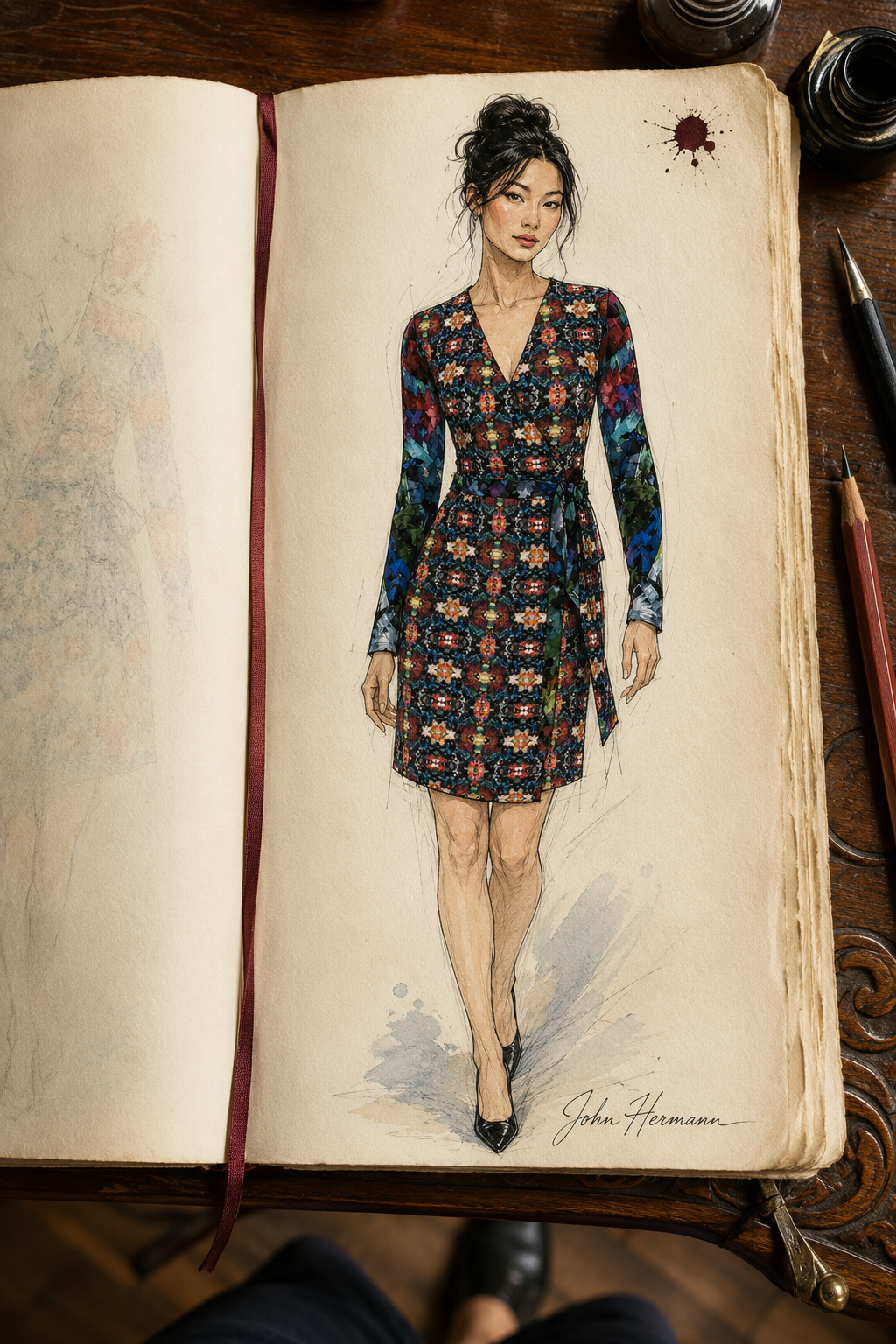 Too Many Flowers 2 Above the Knee Wrap Dress Handbook front full page