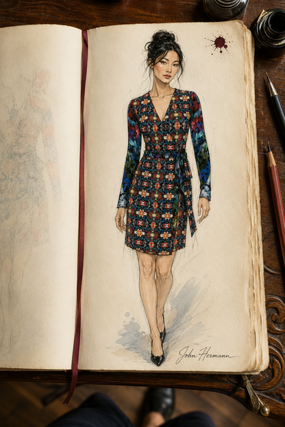Too Many Flowers 2 Above the Knee Wrap Dress Handbook front full page