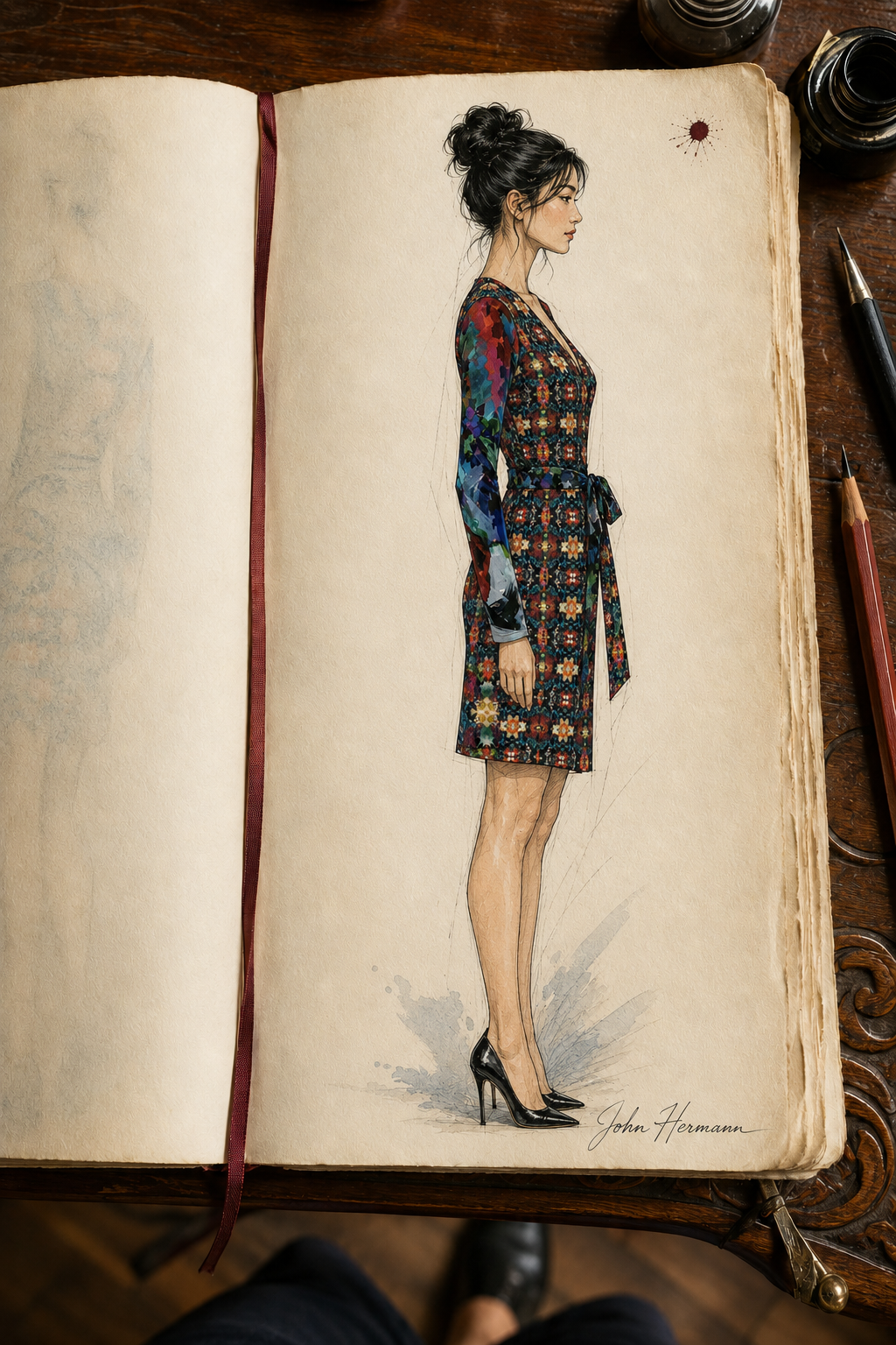 Too Many Flowers 2 Above the Knee Wrap Dress Handbook right profile page