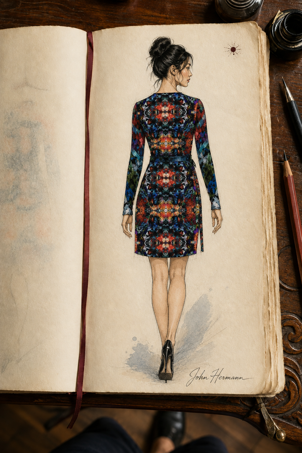 Too Many Flowers 2 Above the Knee Wrap Dress Handbook back full page