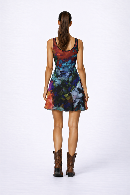 Too Many Flowers Flare Dress — photorealistic back view