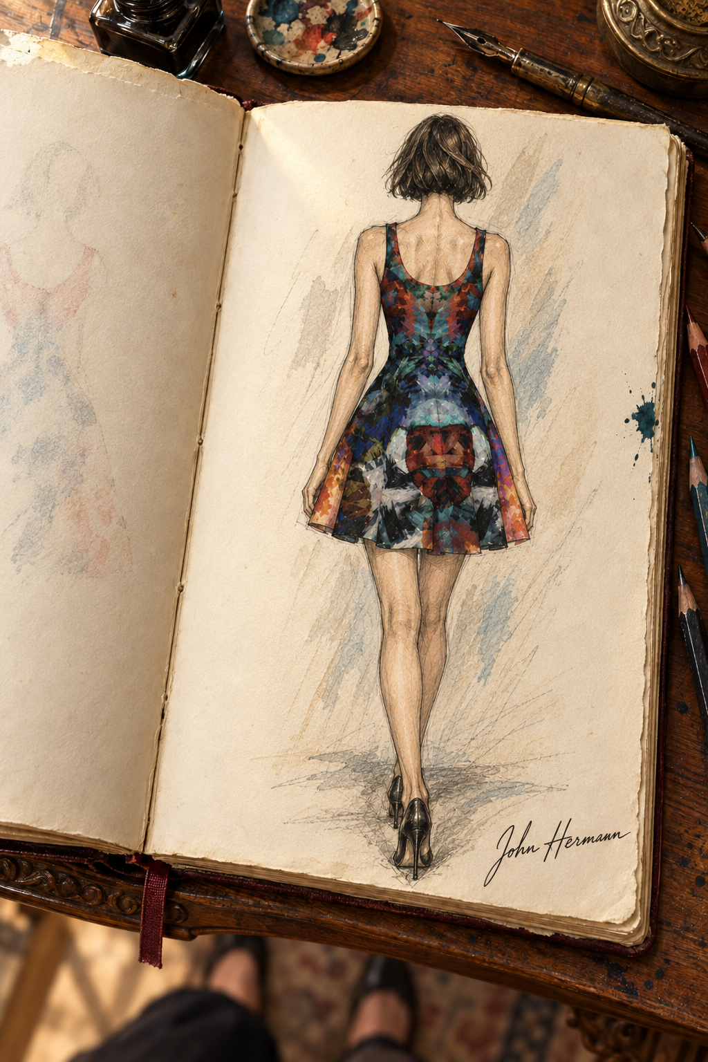 ArtDogs Handbook sketch — Too Many Flowers Flare Dress, back view