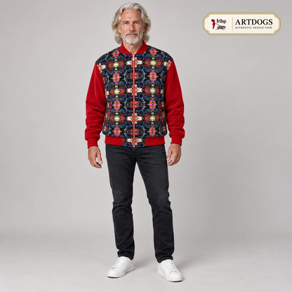 Too Many Flowers Kalideoscope Men's Bomber Jacket — Authentic Design View front