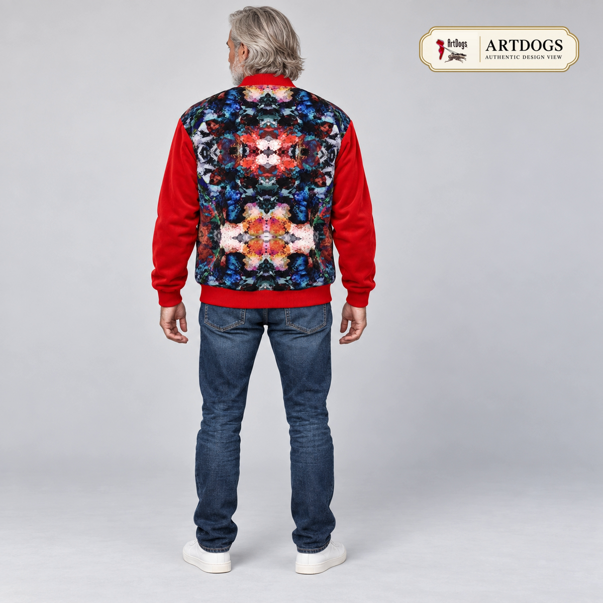 Too Many Flowers Kalideoscope Men's Bomber Jacket — Authentic Design View back