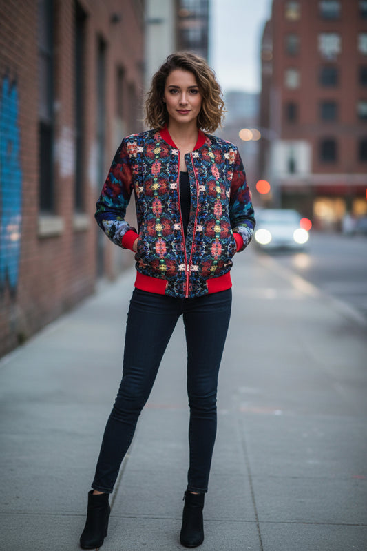Too Many Flowers Ladies Bomber Jacket