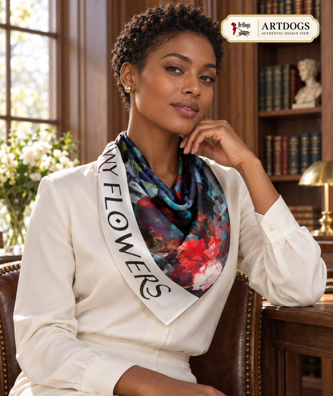 Too Many Flowers 26-inch Silk Charmeuse square scarf — Authentic Design View