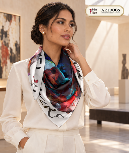 Too Many Flowers 36-inch Silk Charmeuse square scarf — Authentic Design View