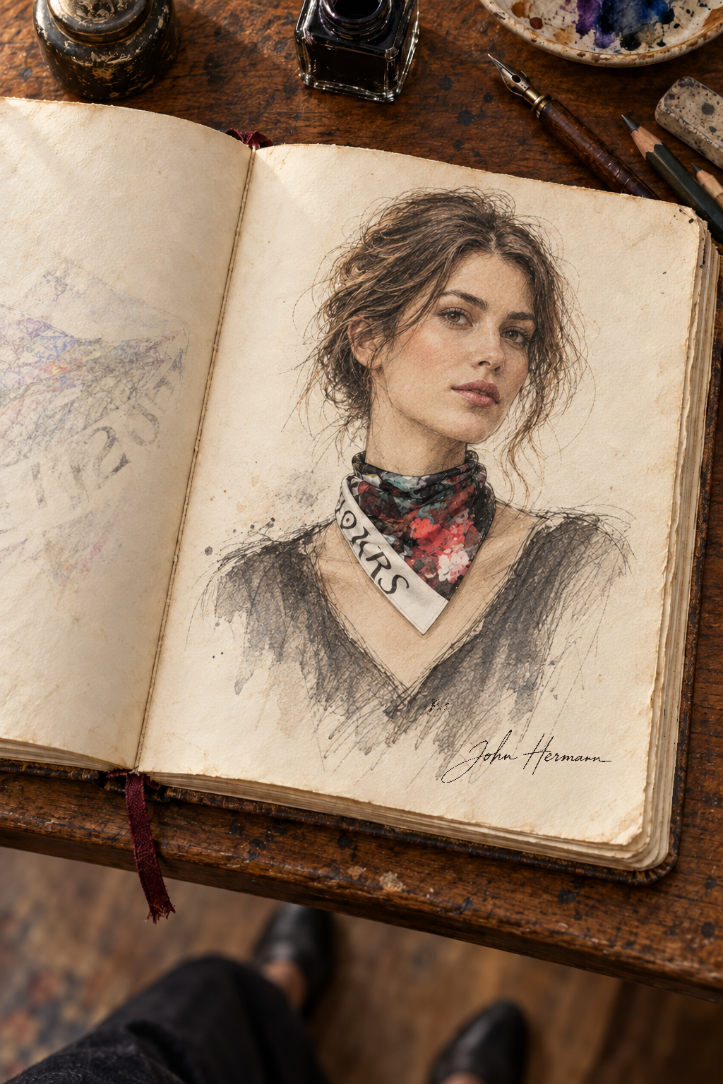 Too Many Flowers square scarf Handbook sketch — 16-inch styling