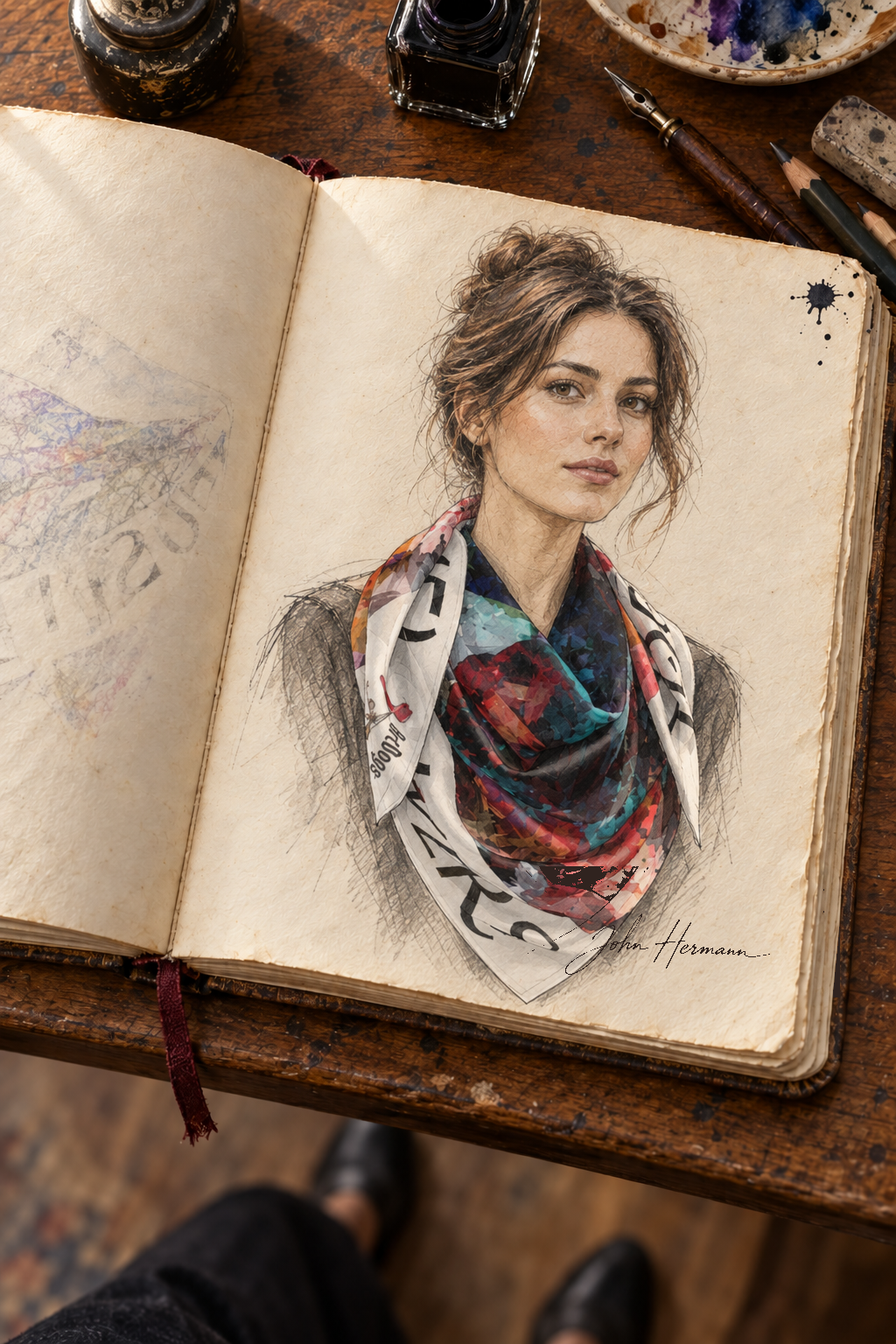 Too Many Flowers square scarf Handbook sketch — 36-inch styling